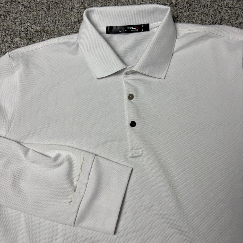 RLX Polo Mens M Long Sleeve Performance White Snap Button Ralph Lauren